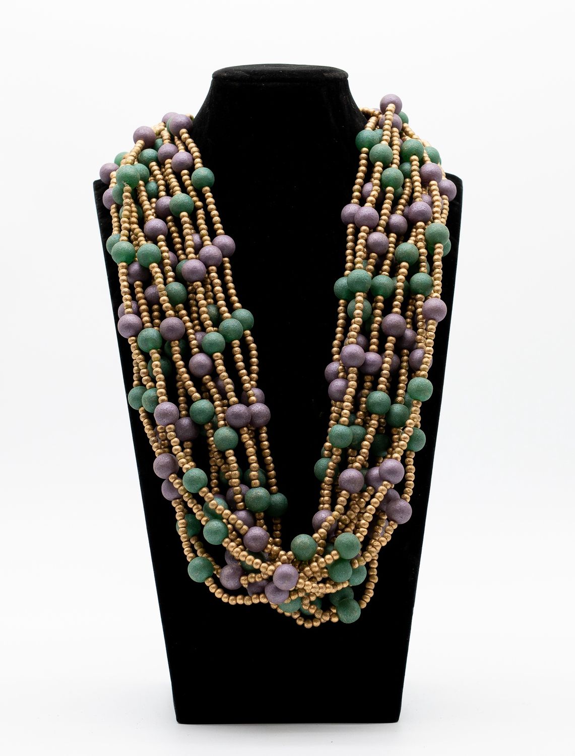 36" Purple and Gold and Green Glass Bead Necklace (Dozen)