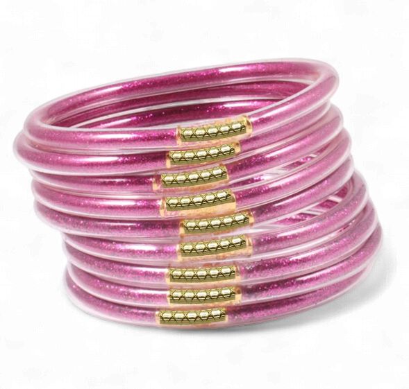 Hot Pink Jelly Bangle Bracelet Set (Pack of 6)