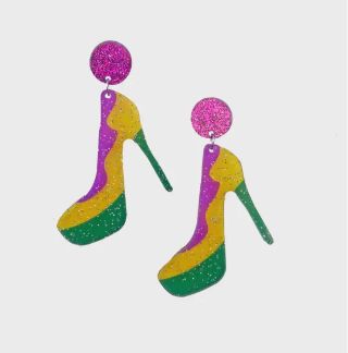 Mardi Gras High Heel Shoe Acrylic Earrings (Pair)