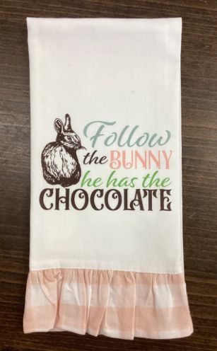 108722002 Follow The Bunny Gingham Ruﬄe Hand Towel White/Pink 20x28