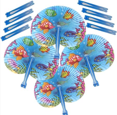 10" Tropical Fish Print Folding Fan (Dozen)