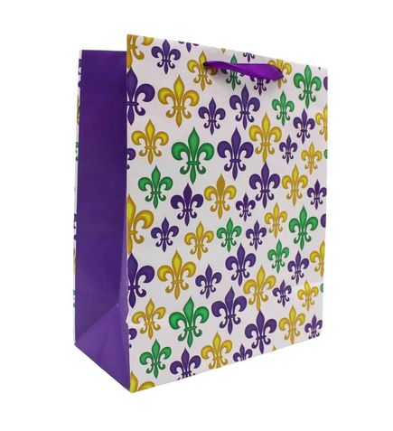 10" x 12" Mardi Gras Fleur De Lis Gift Bag with Gold Foil (Each)