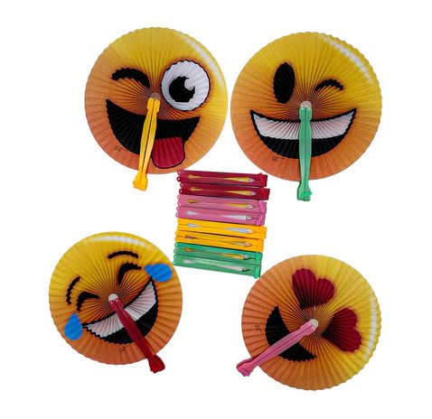 10" Emoticon Folding Paper Fan (Dozen)