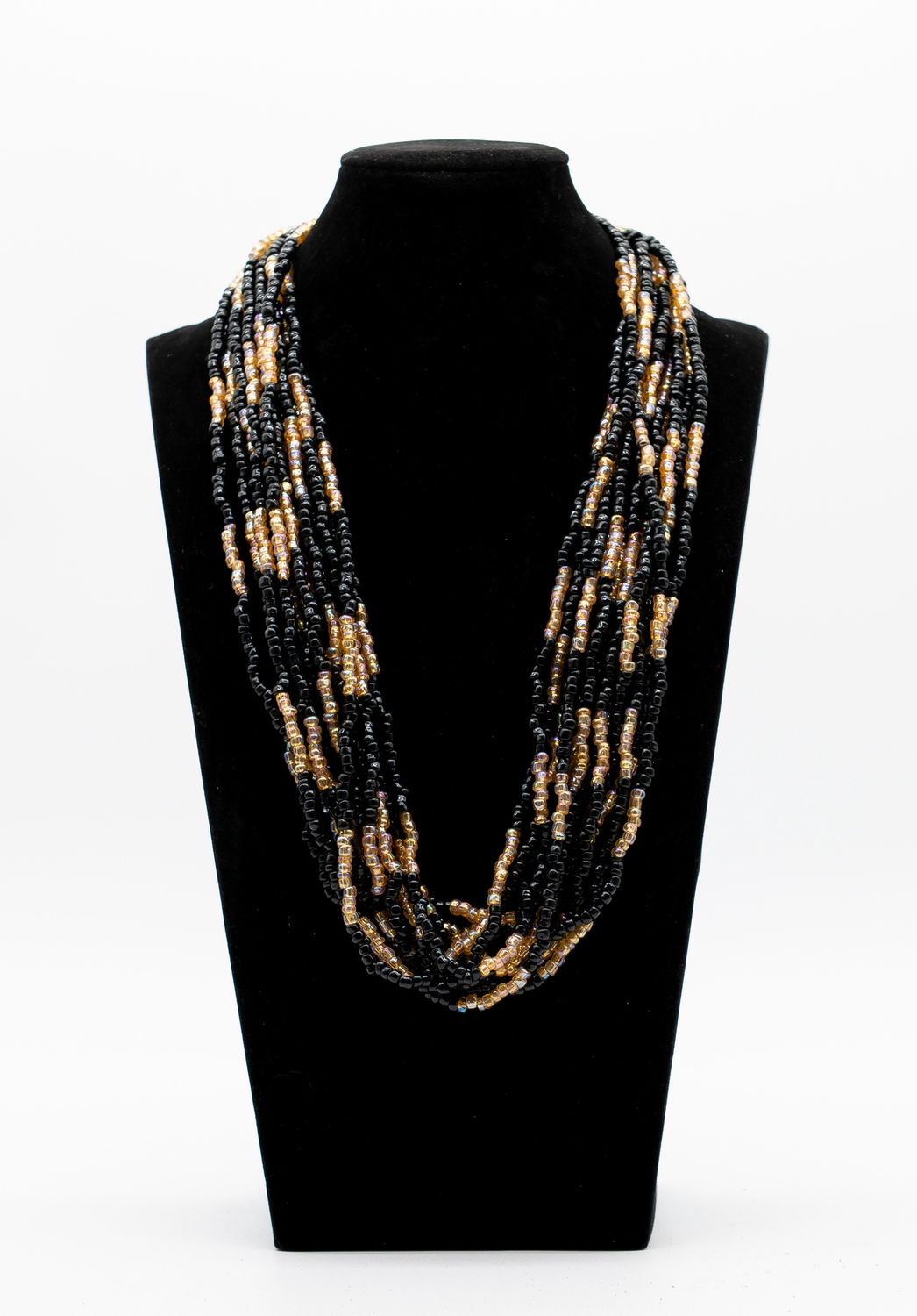27" Black and Golden Glass Bead Necklace (Dozen)