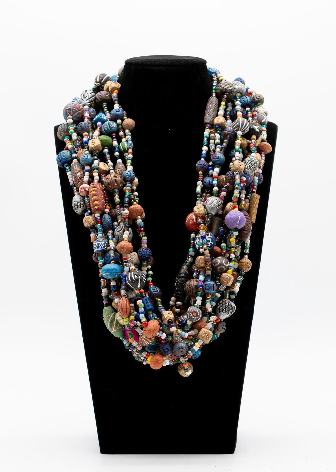 27" Clay and Glass Multi Color Glass Bead Necklace (Dozen)
