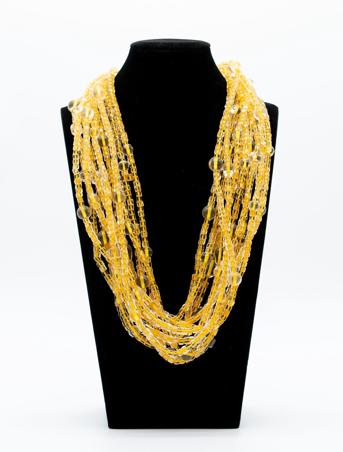 27" Golden Yellow Glass Bead with Large Clear Glass Bead Necklace (Dozen)