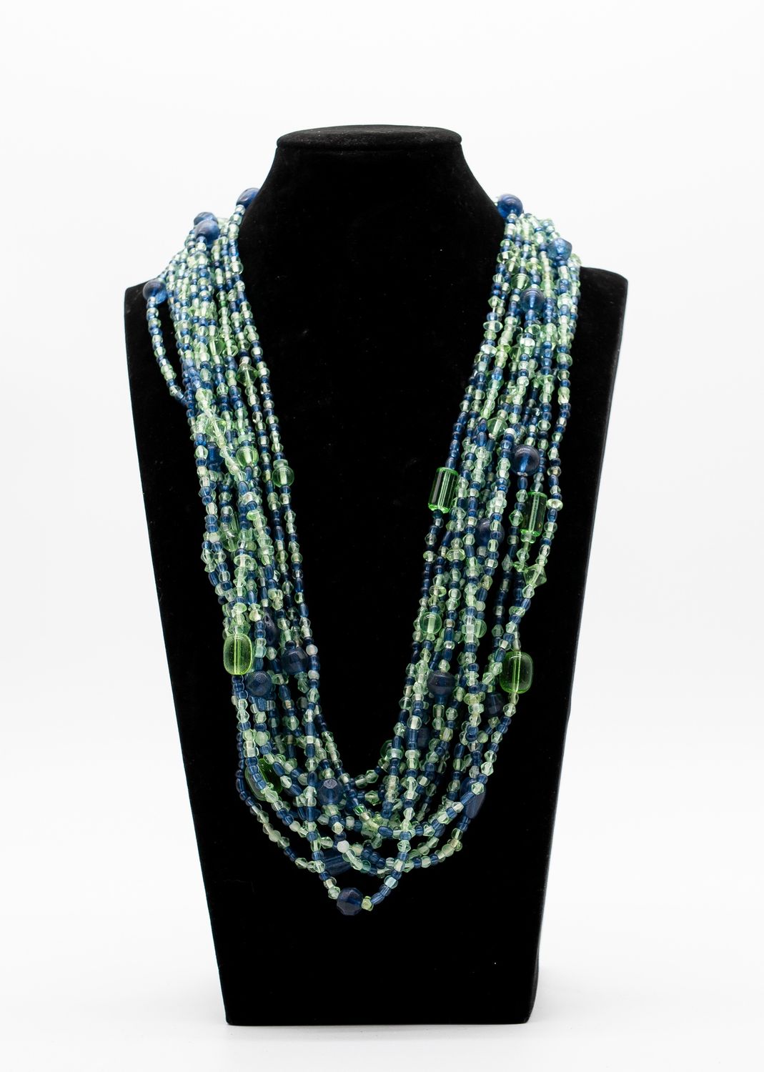 27" Blue and Green Glass Bead Necklace (Dozen)
