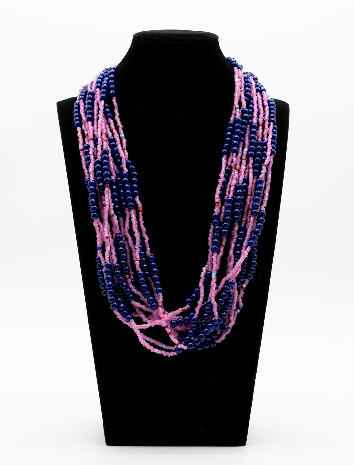 27" Blue and Mauve Glass Bead Necklace (Dozen)