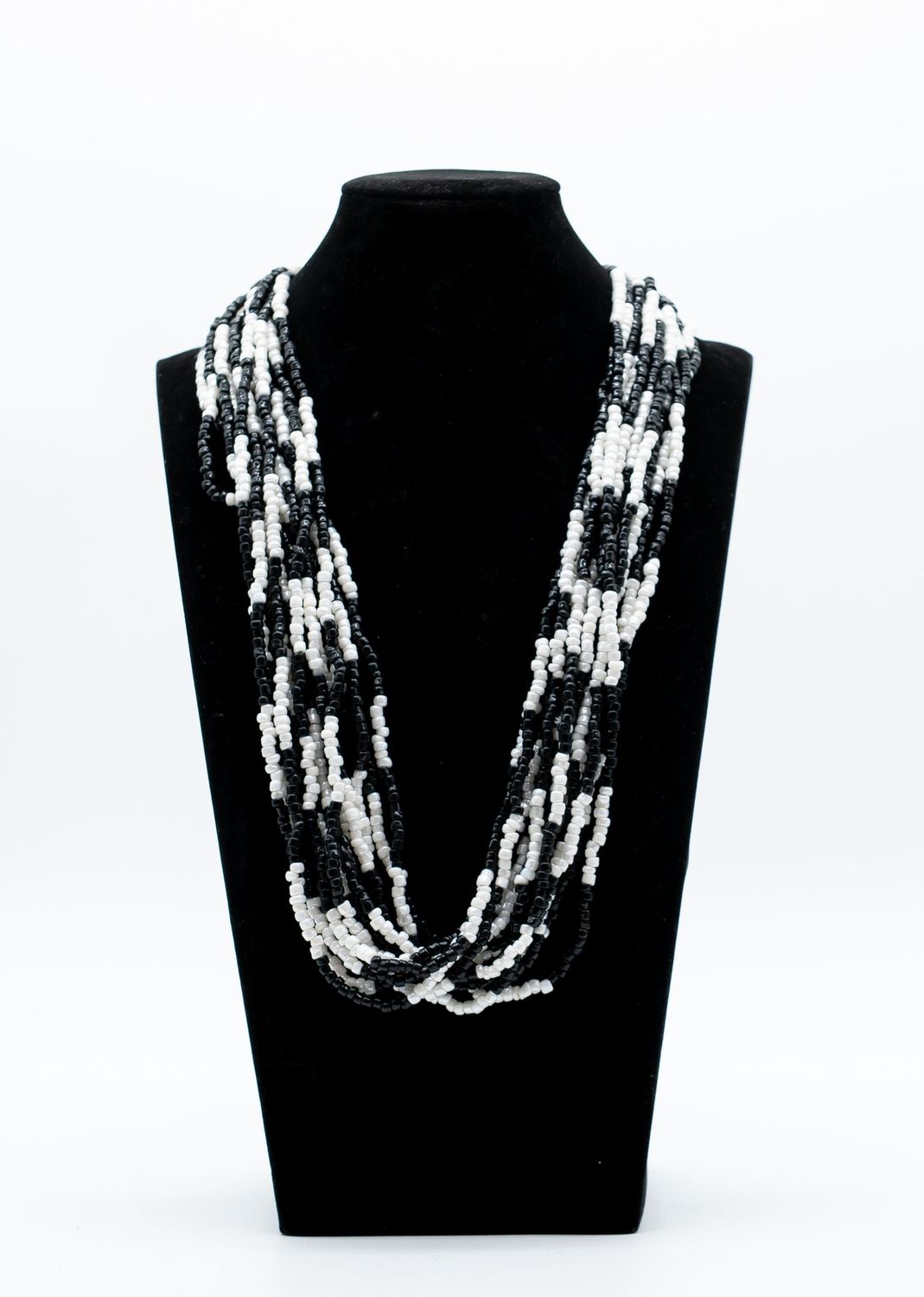 27" Black and White Glass Bead Necklace (Dozen)