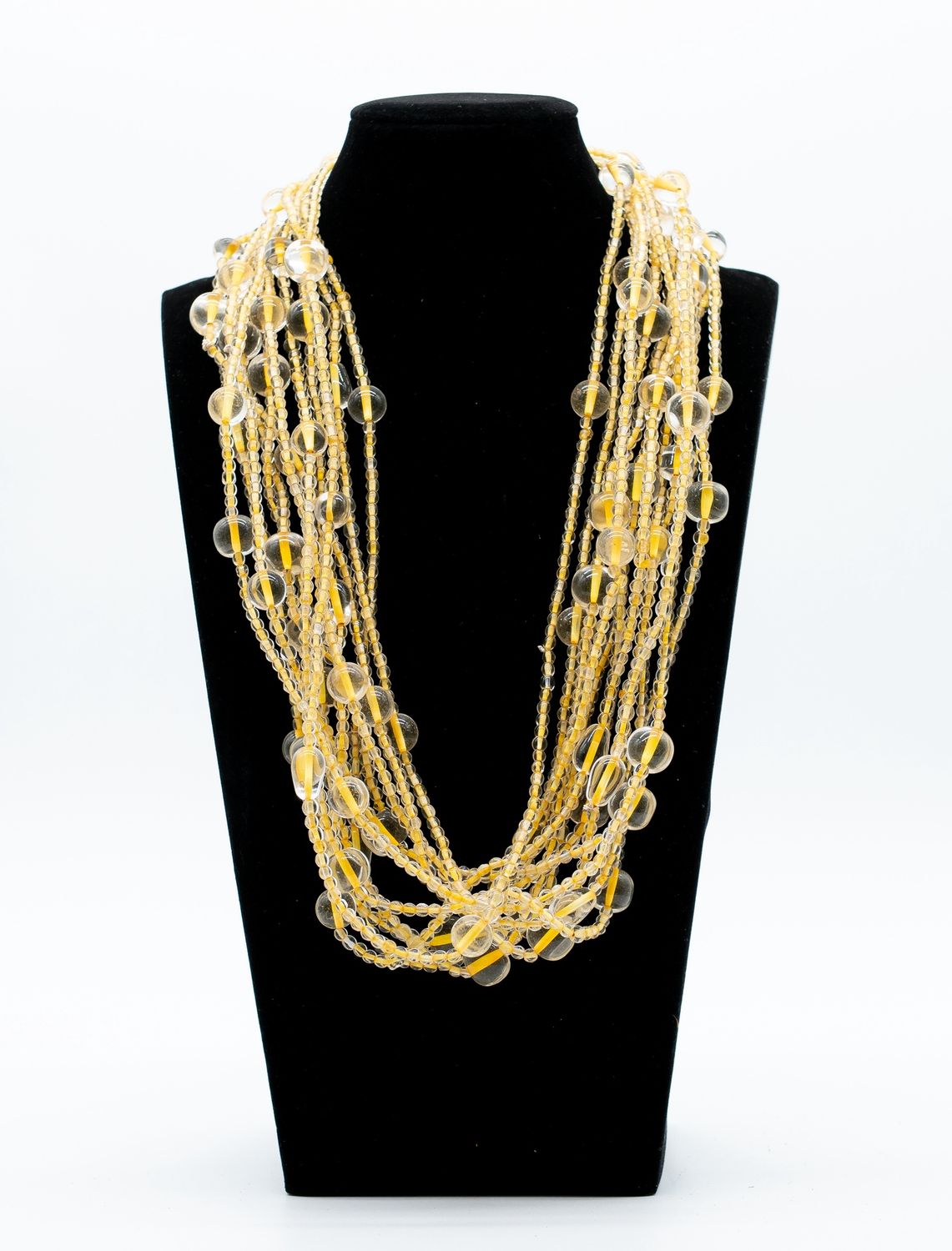 27" Clear and Yellow Glass Bead Necklace (Dozen)