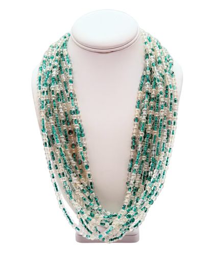 27" Clear/Light Green Glass Bead Necklace (Dozen)