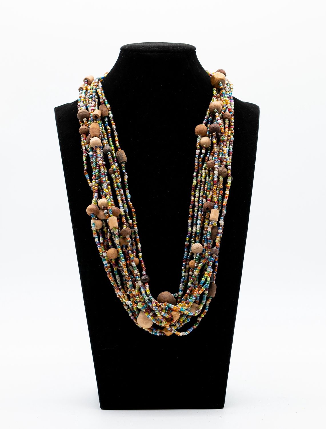27" Multi Color Glass and Wooden Bead Necklace (Dozen)
