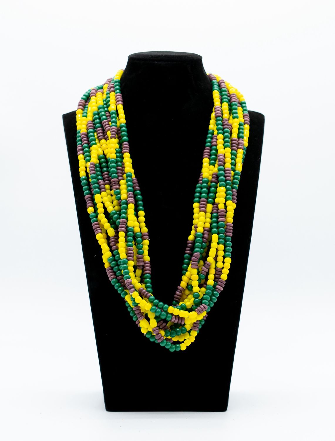 27" Purple, Green, and Gold Glass Bead Necklace (Dozen)