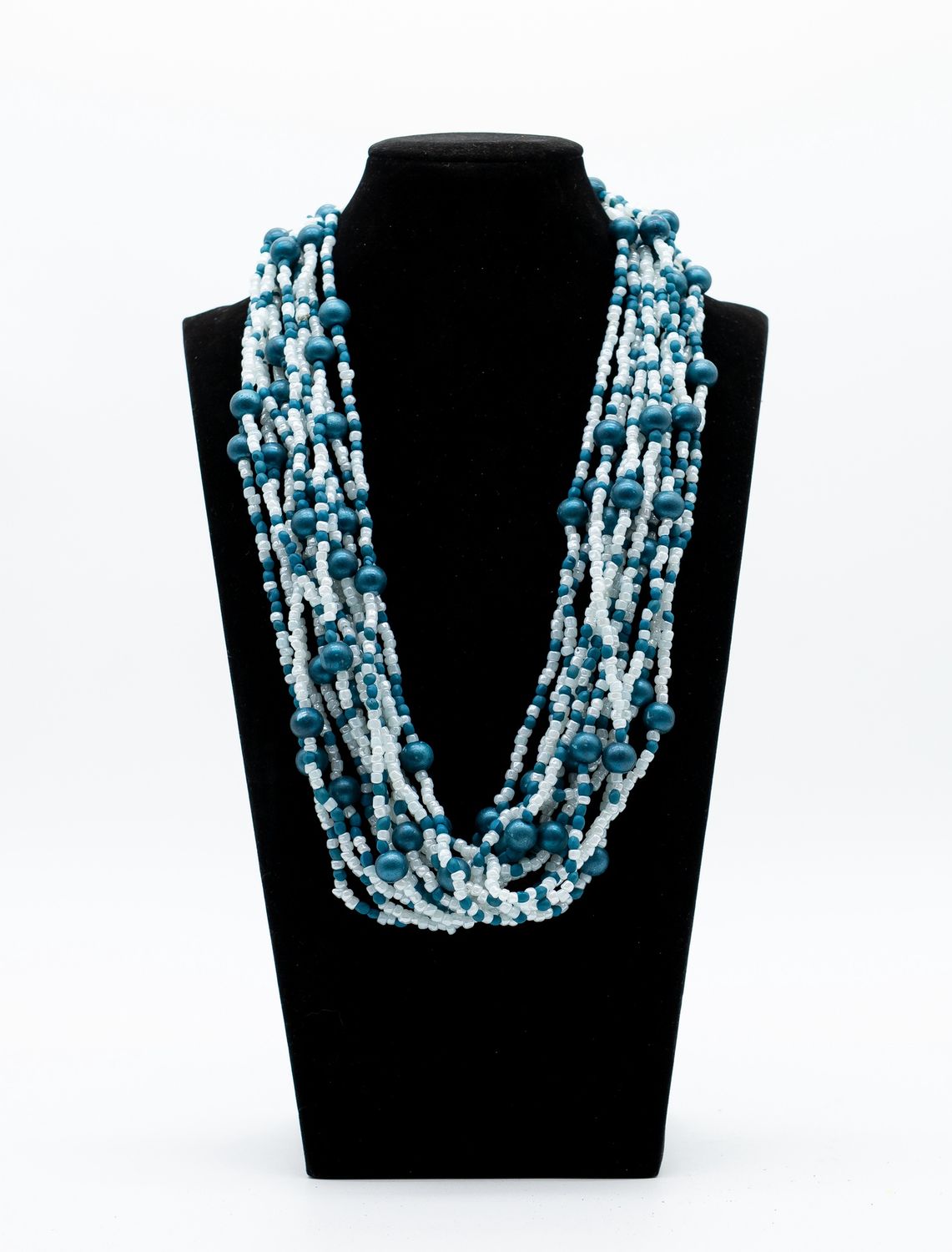 27" Turquoise White Glass Bead Necklace (Dozen)