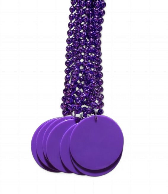 33" 7mm Metallic Purple Bead Necklace with 2.5" Purple Disc (Dozen)