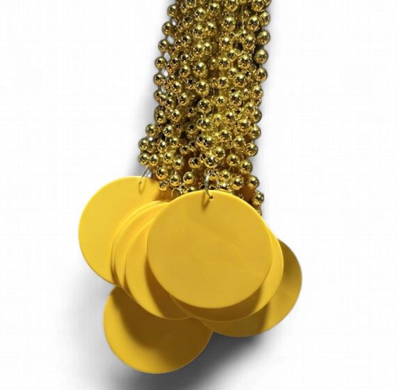 33" 7mm Metallic Gold Bead Necklace with 2.5" Yellow Disc (Dozen)