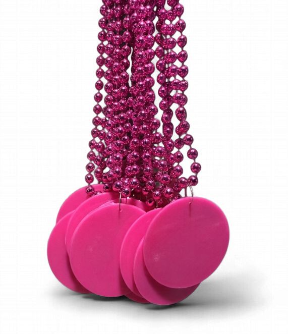 33" 7mm Metallic Hot Pink Bead Necklace with 2.5" Hot Pink Disc (Dozen)