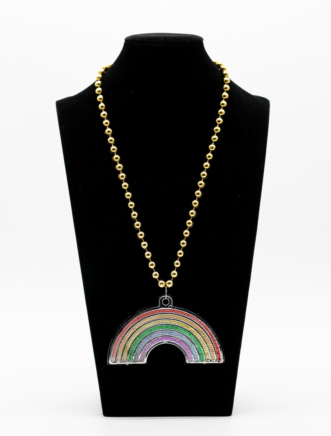 36" 8MM Rainbow Beads w/ Ribbon Medallion