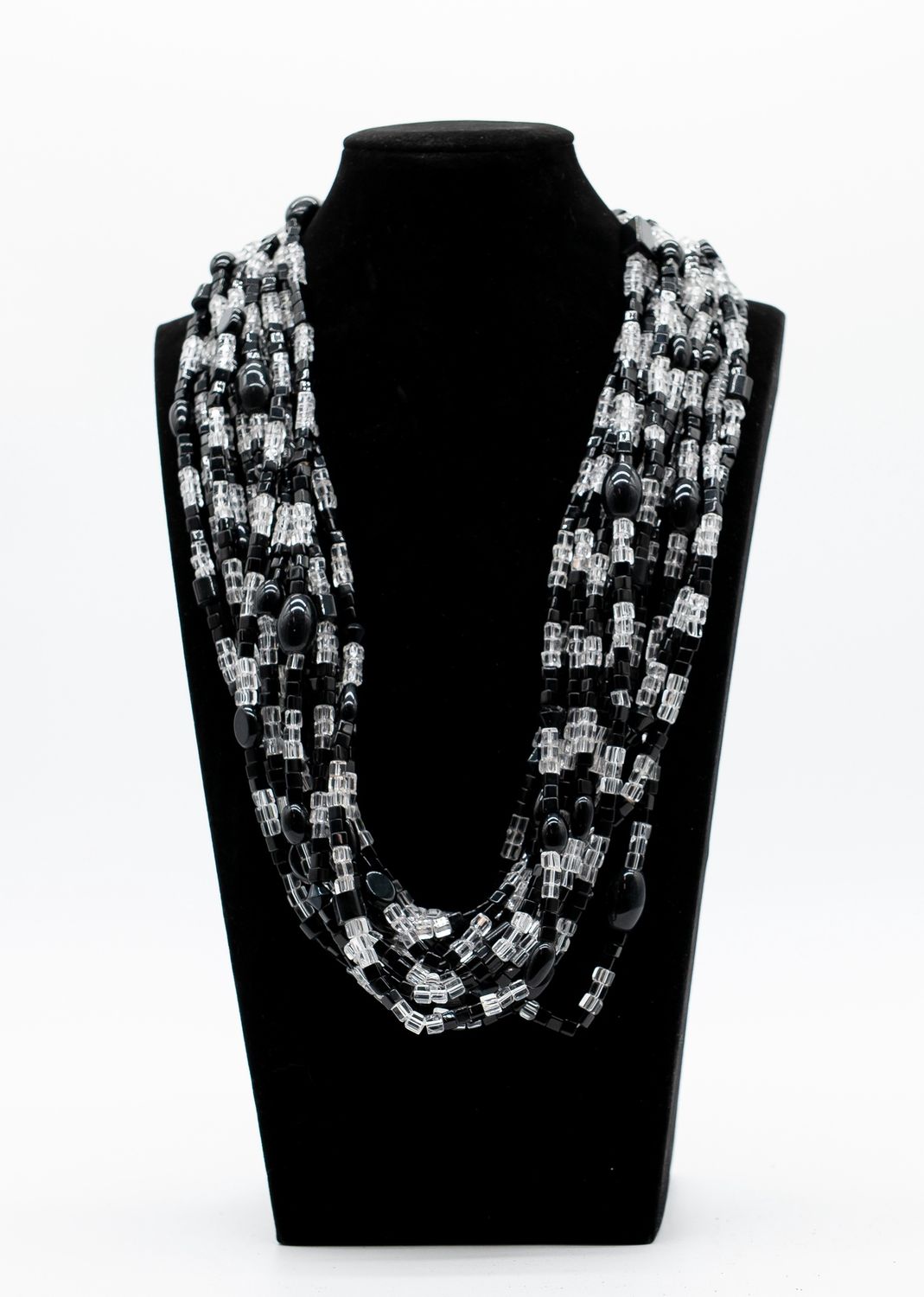 27" Black and Clear Glass Bead Necklace (Dozen)