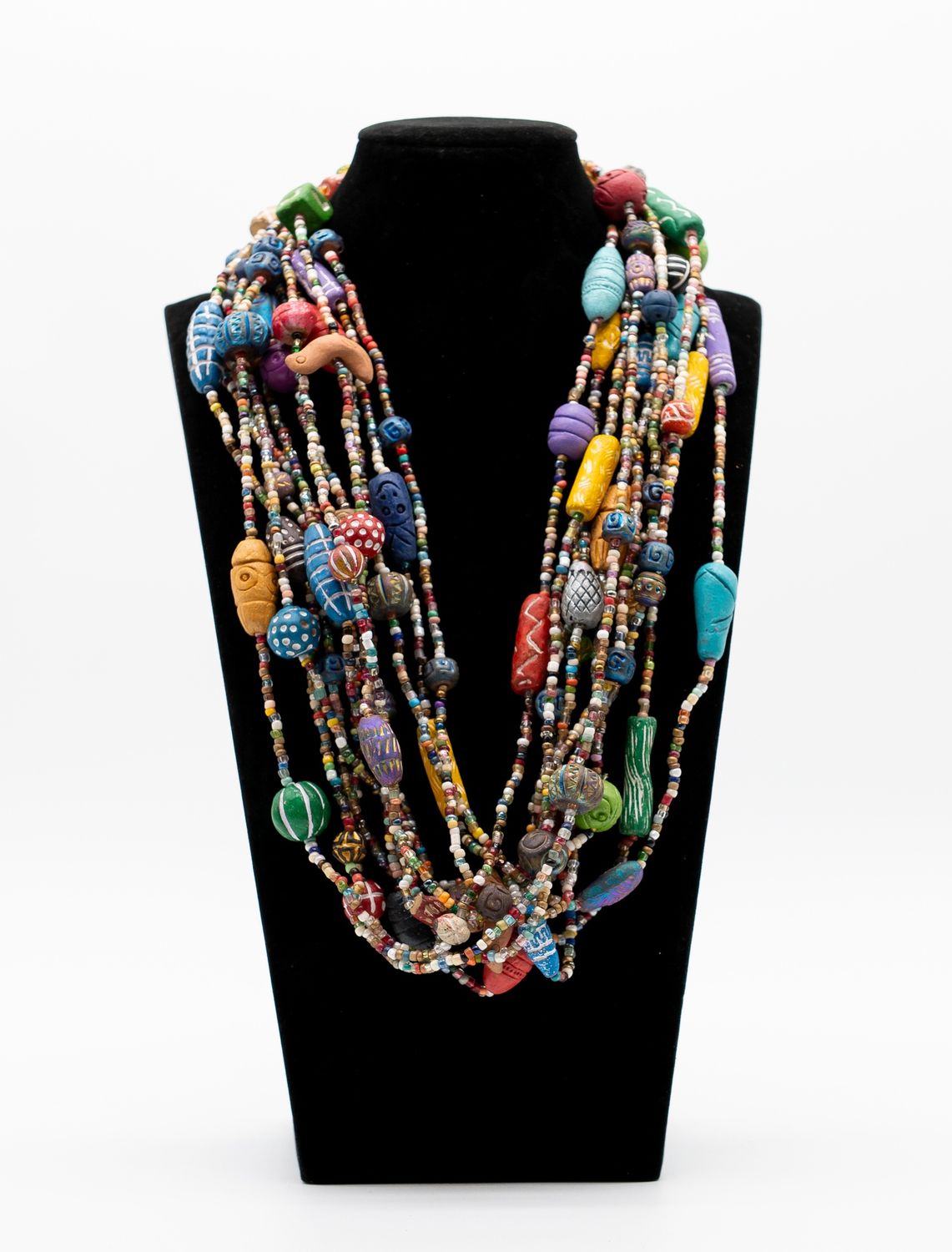 27" Multi Color Glass and Clay Bird Bead Necklace (Dozen)