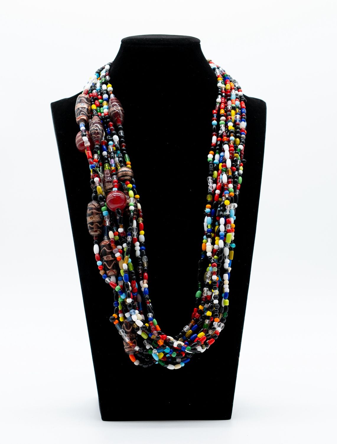 27" Multi Color with Black Glass Bead Necklace (Dozen)