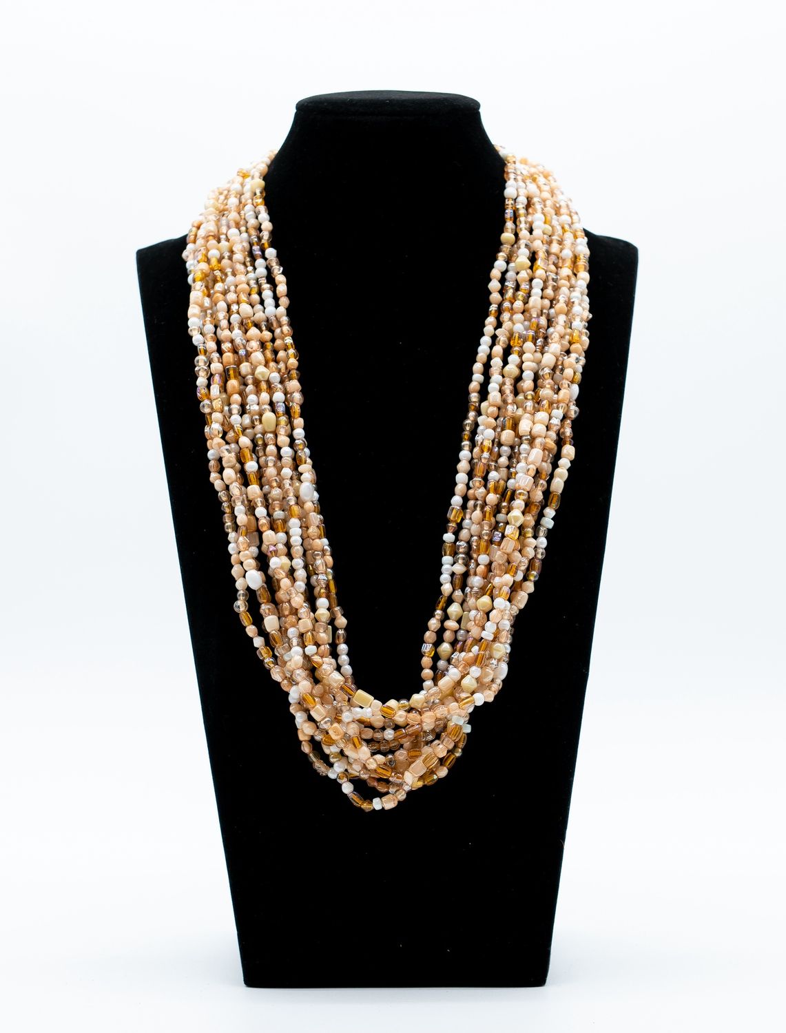 27" Light Brown and White Glass Bead Necklace (Dozen)