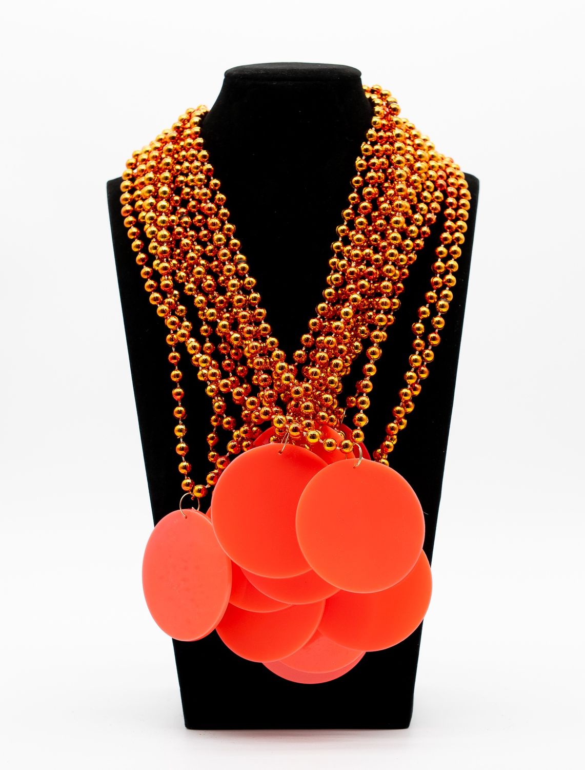 33" 7mm Metallic Orange Bead Necklace with 2.5" Orange Disc (Dozen)