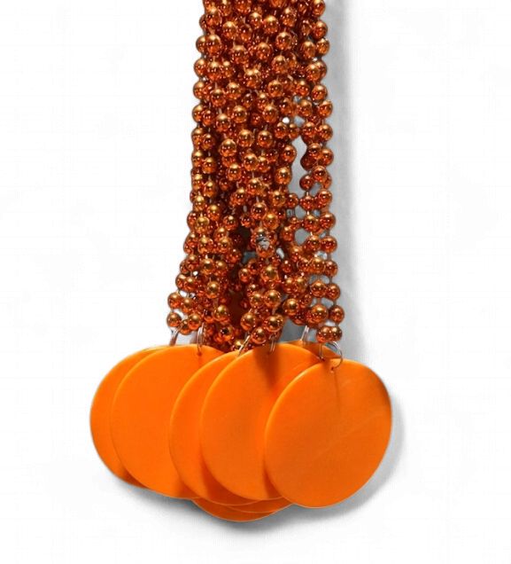 33" 7mm Metallic Orange Bead Necklace with 2.5" Orange Disc (Dozen)
