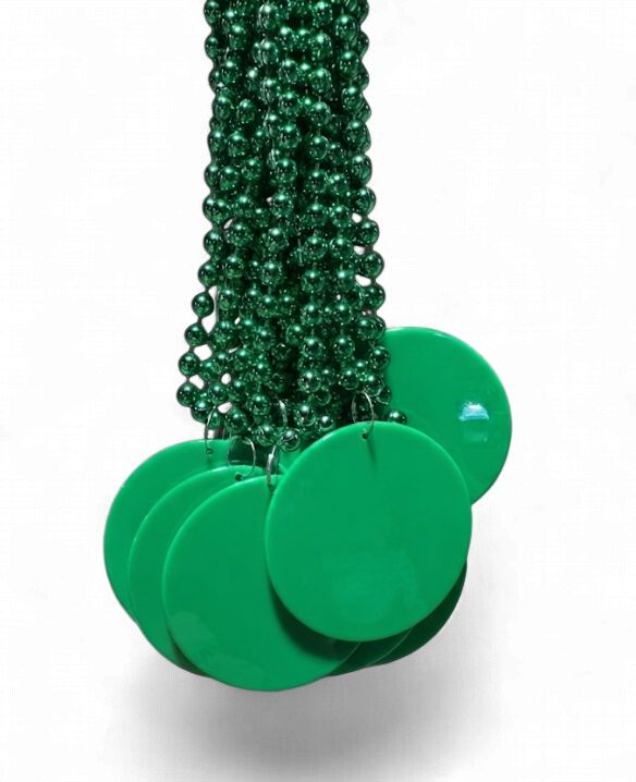 33" 7mm Metallic Green Bead necklace with 2.5" Green Disc (Dozen)