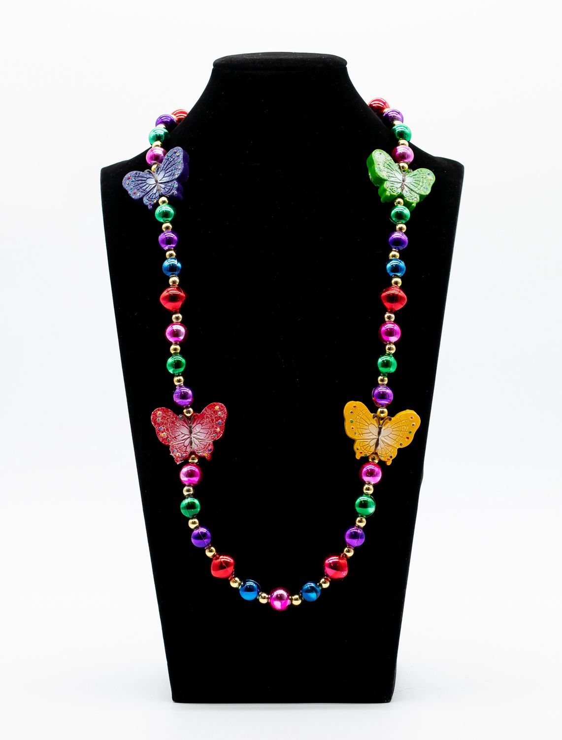 42" BUTTERFLY IN PURPLE, GREEN, YELLOW AND RED BEAD single