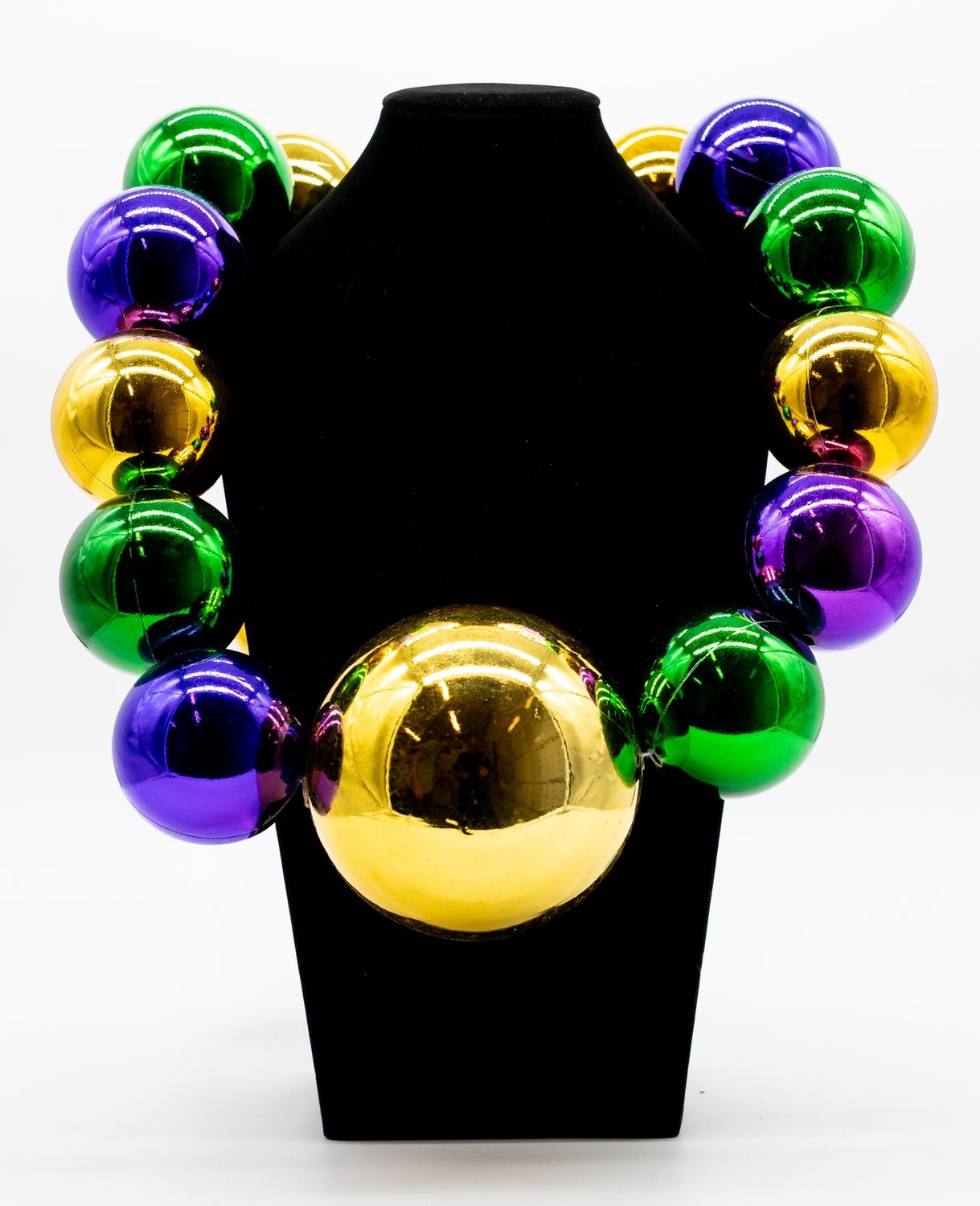 45” 30mm Purple, Green and Gold Round Balls Necklace