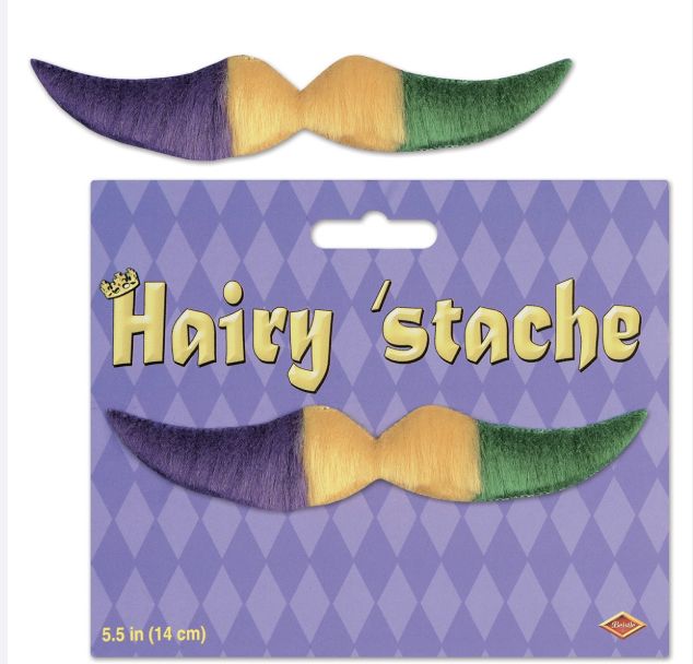 5.5" Purple, Green, and Gold Hairy Mustache - Self-Adhesive (Each)