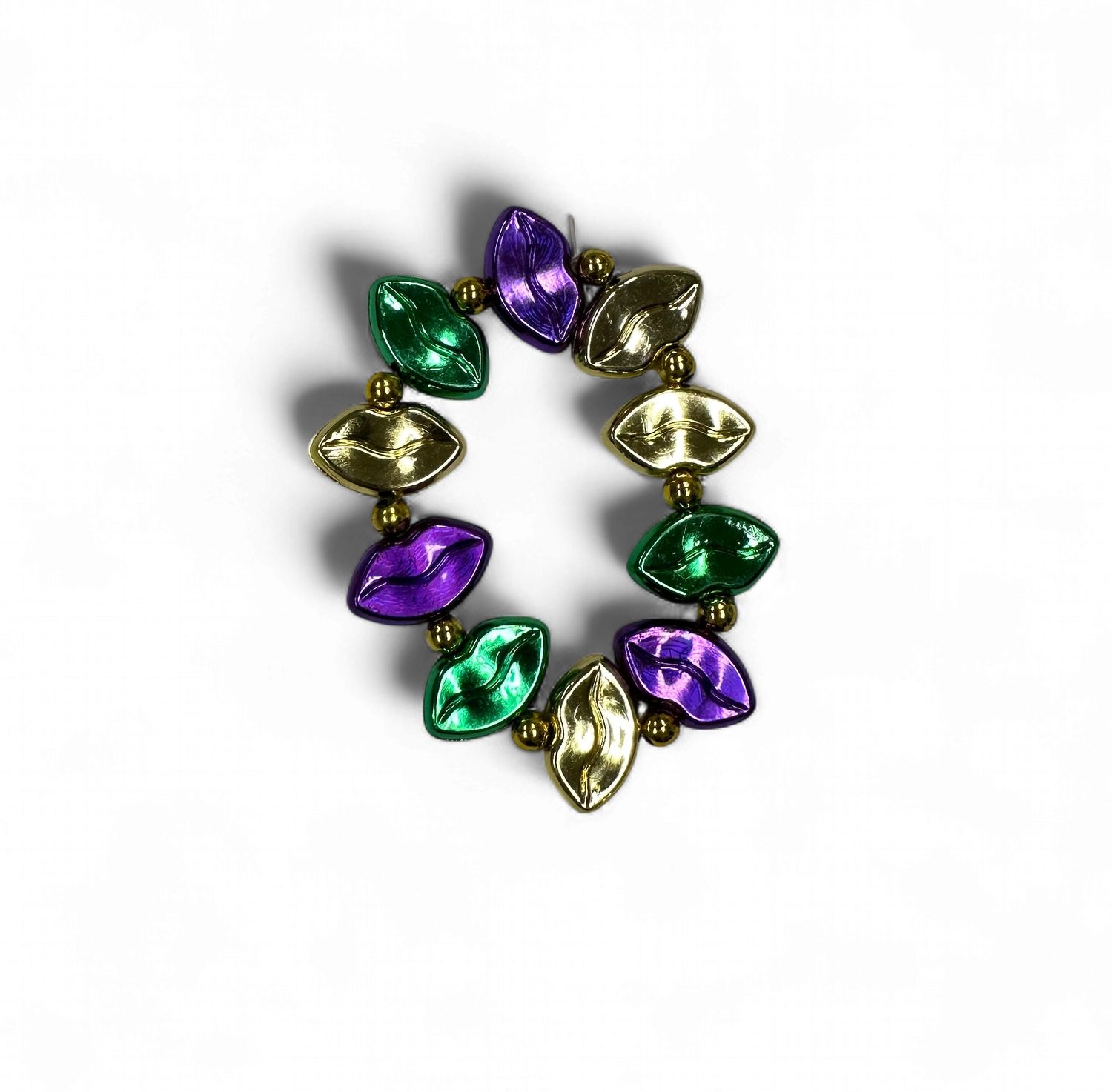 7" Purple, Green &amp; Gold Lips Bracelet (DOZEN)