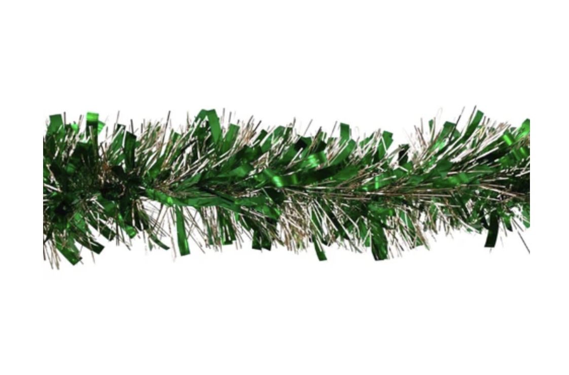 9' x 4" Green and Silver Narrow &amp; Wide Tinsel Garland (Each)