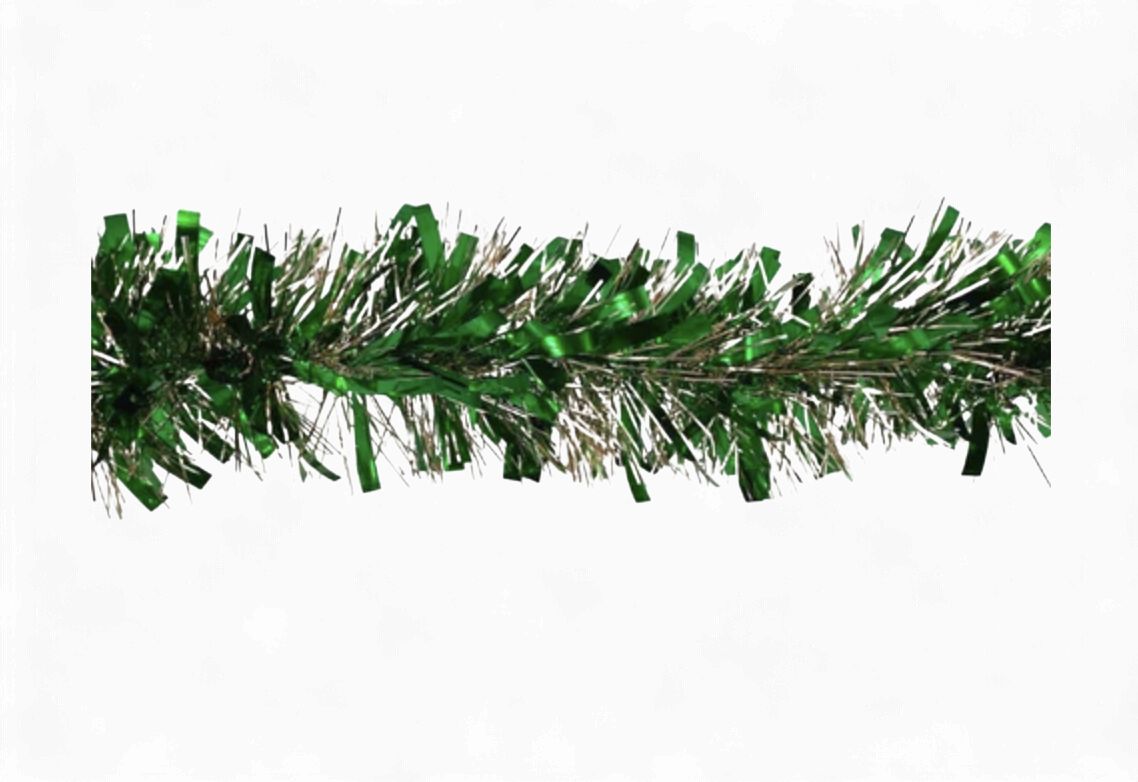 9' x 3" Green and Silver Narrow &amp; Wide Tinsel Garland (Each)