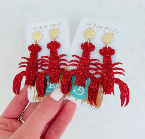 Acrylic Glitter Crawfish Earrings