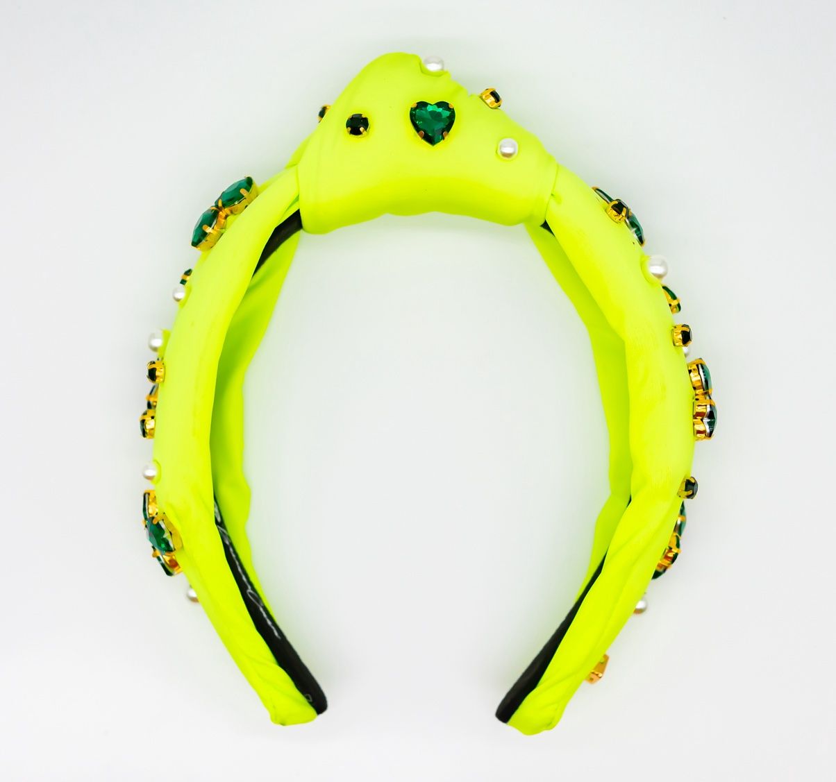 Adult Size Neon Green Headband with Crystal Shamrocks &amp; Pearls