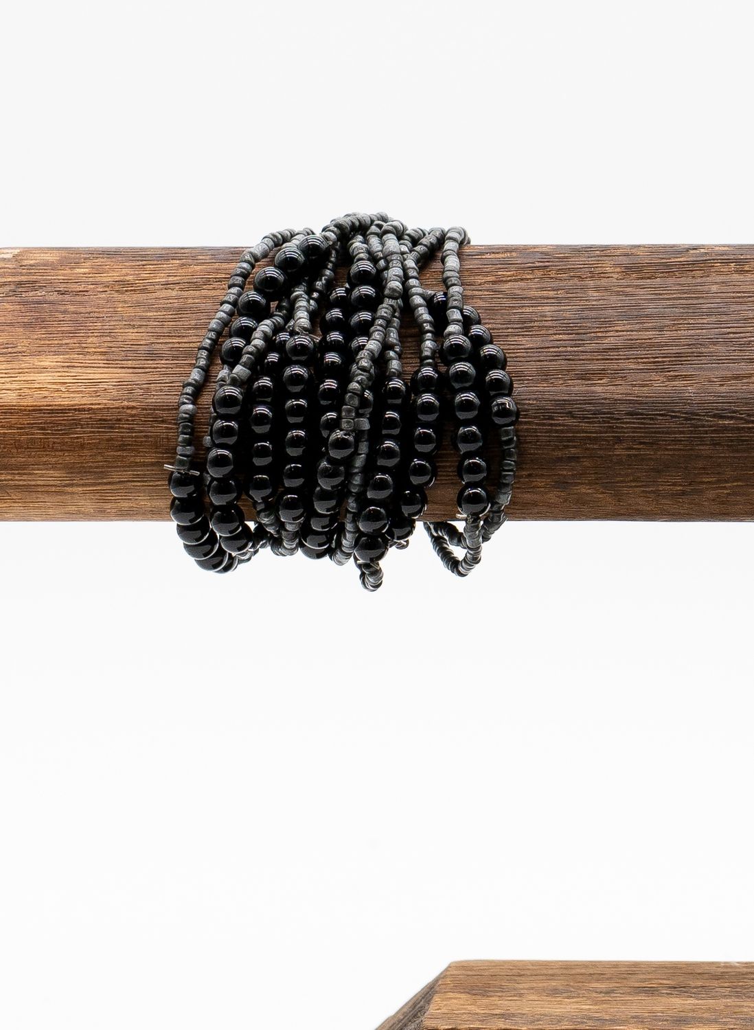 7.5" Black and Grey Glass Bead Bracelet (Dozen)