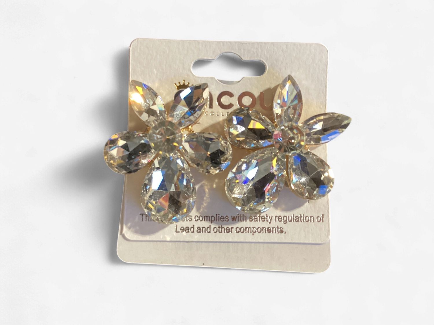 91857_Gold/Clear, flower rhinestone earring