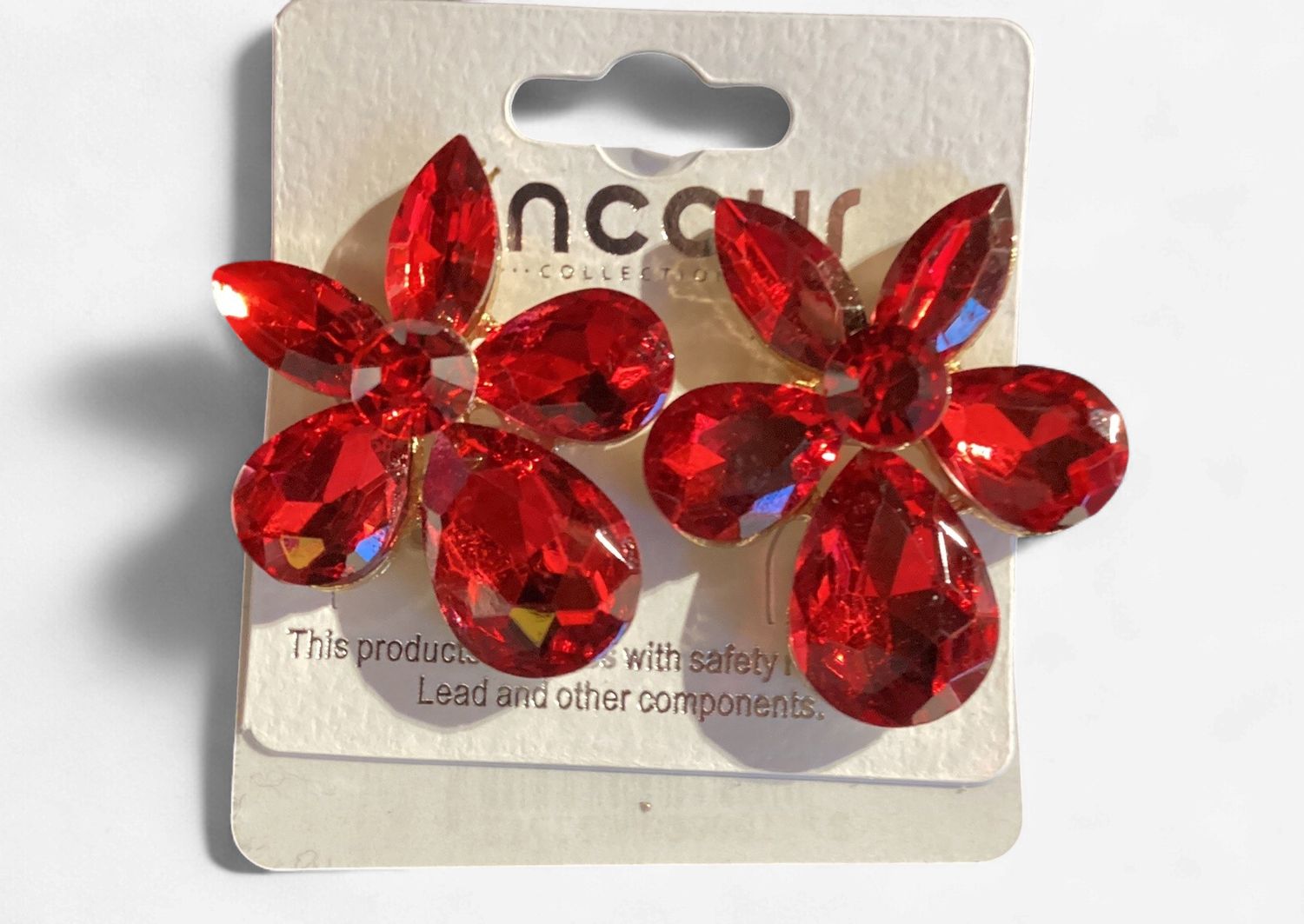 91857_Gold/Red, flower rhinestone earring