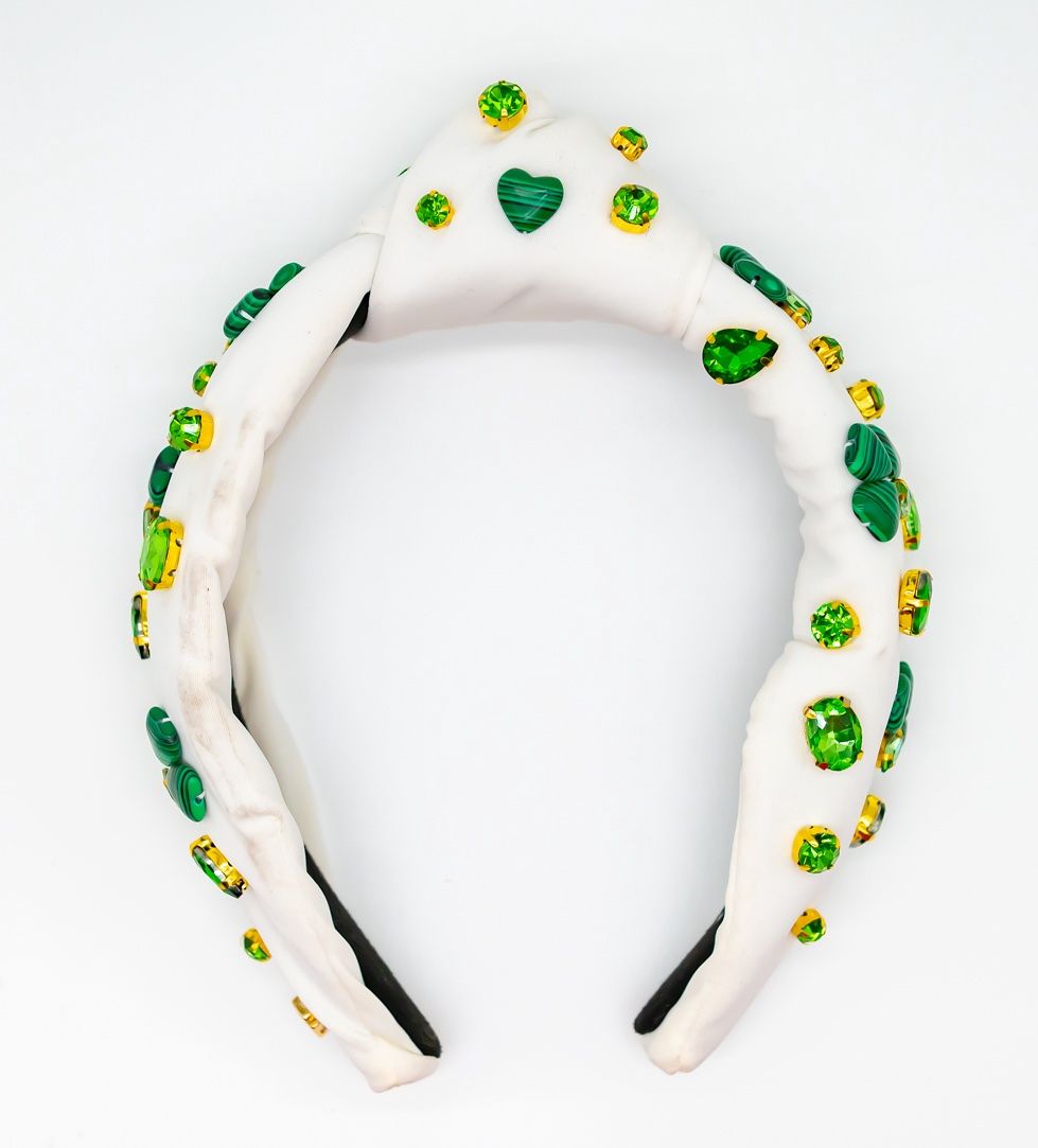 Adult Size White Headband with Shamrocks &amp; Crystals