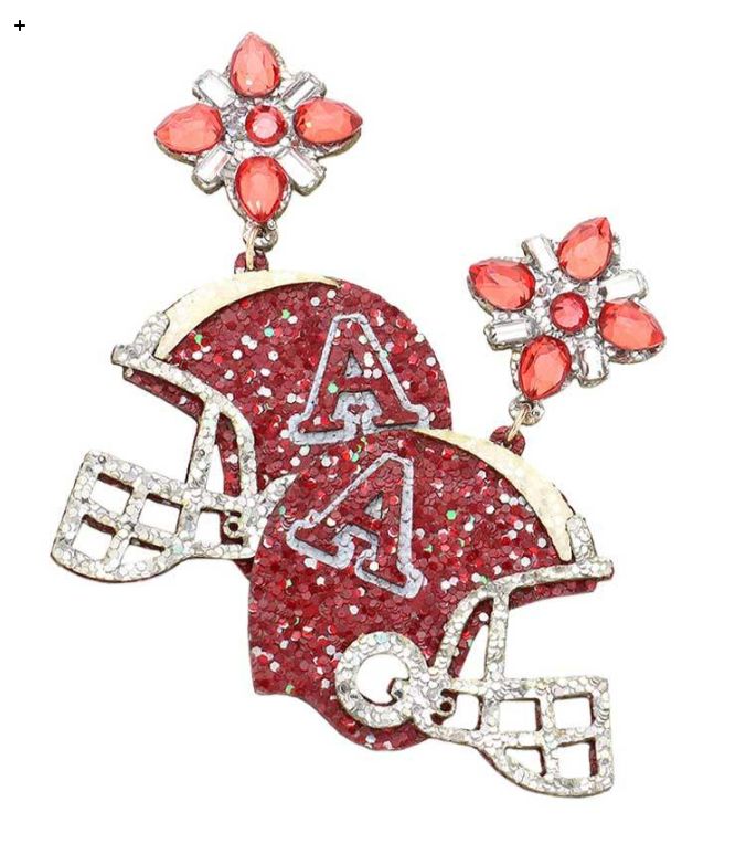 Alabama Game Day Glittered Football Helmet Dangle Earrings (Pair)