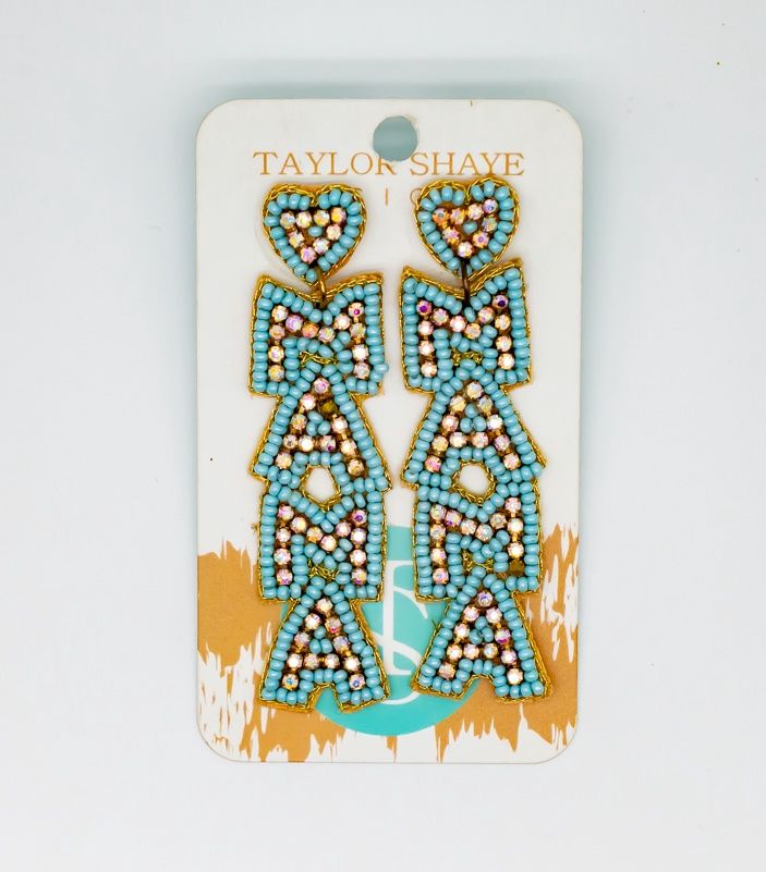 Beaded Mama Earrings-Blue