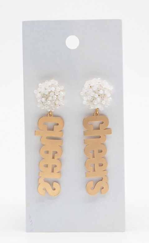 Beaded Dome Metal "Cheers" Dangle Earrings (Pair)