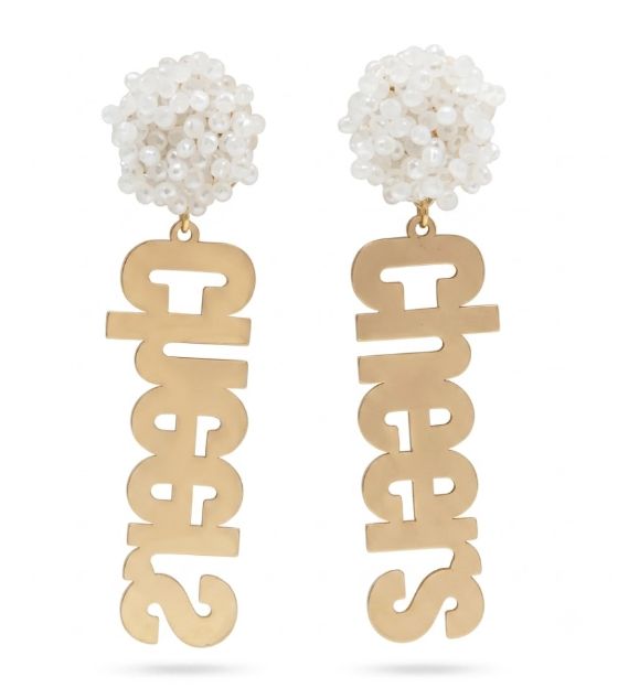 Beaded Dome Metal "Cheers" Dangle Earrings (Pair)