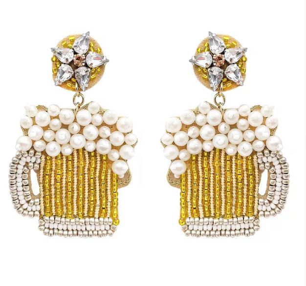 Beer Mug with Pearl Accented Beer Dangle Earrings (Pair)