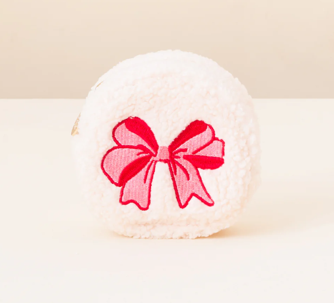 Circle Teddy Pouch Red Bow