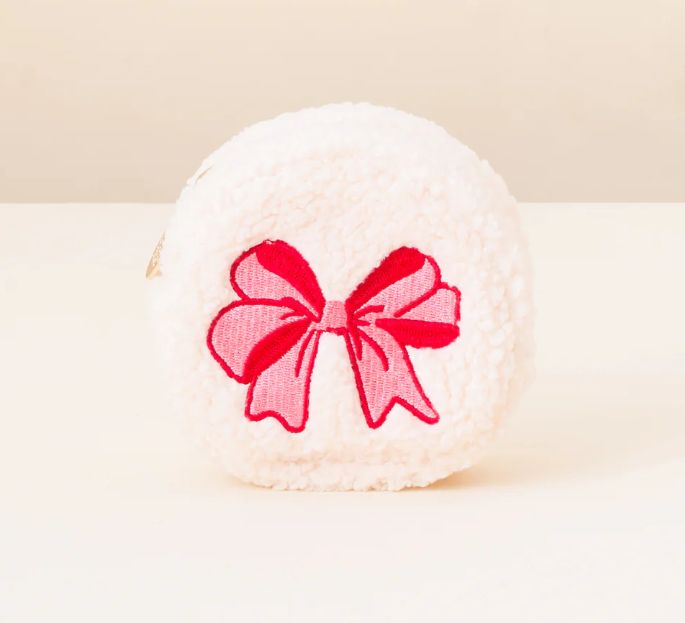 Circle Teddy Pouch-Red Bow