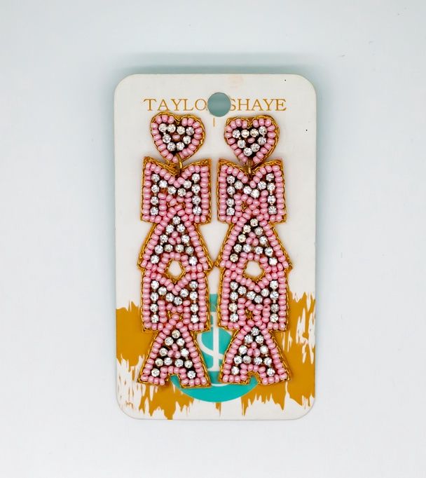 Beaded Mama Earrings-Pink