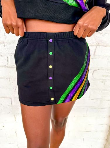 Black Mardi Gras Diagonal Henley Skirt - XXL